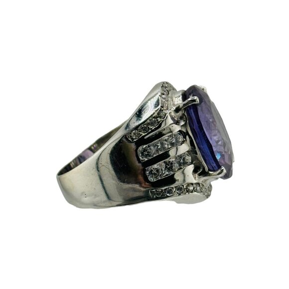 Sterling Silver 925 Purple Sapphire CZ Wide Band Ring Size 8.25 - Picture 3 of 8